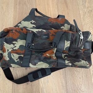 Zadig & Voltair Camo Duffel Bag - Black and Brown with leather trim